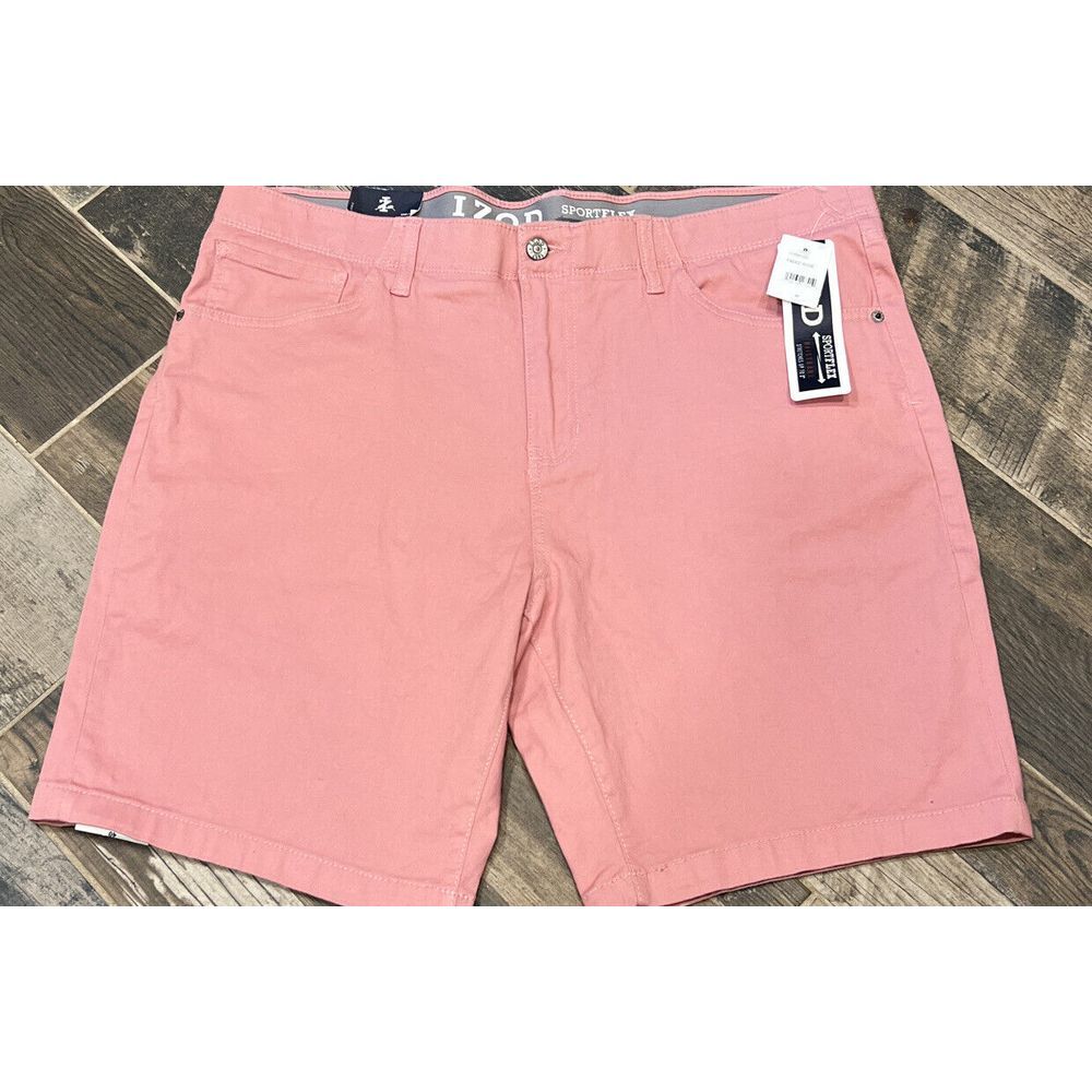 New IZOD Mens Modern Fit Shorts Stretch Flat Front‎ Sportflex Pink Rose Size 40